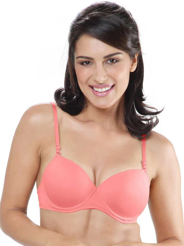 Coral Pink Padded Wired Demi Coverage  Bra ( Pack of 2 )